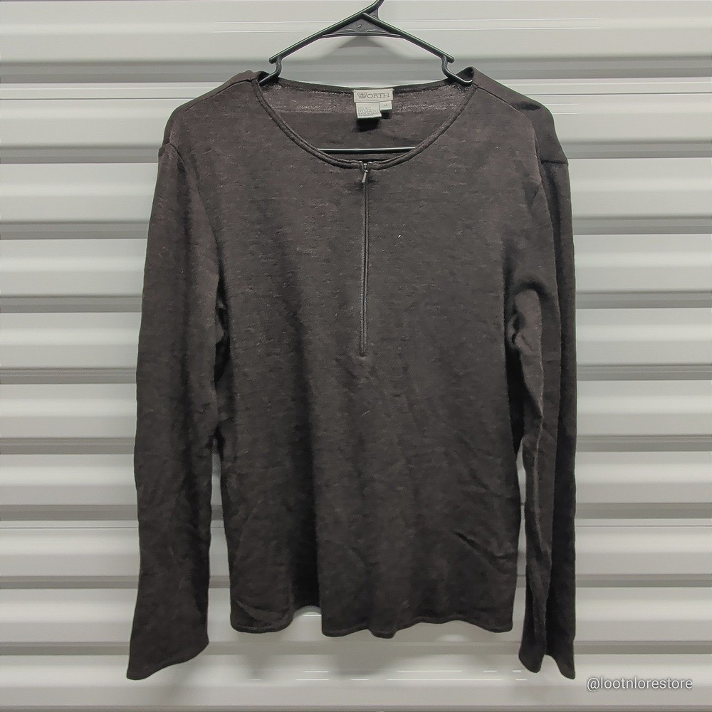 Worth New York Wool Top Womens 14 Brown Long Sleeve Partial Zip Knit Sweater